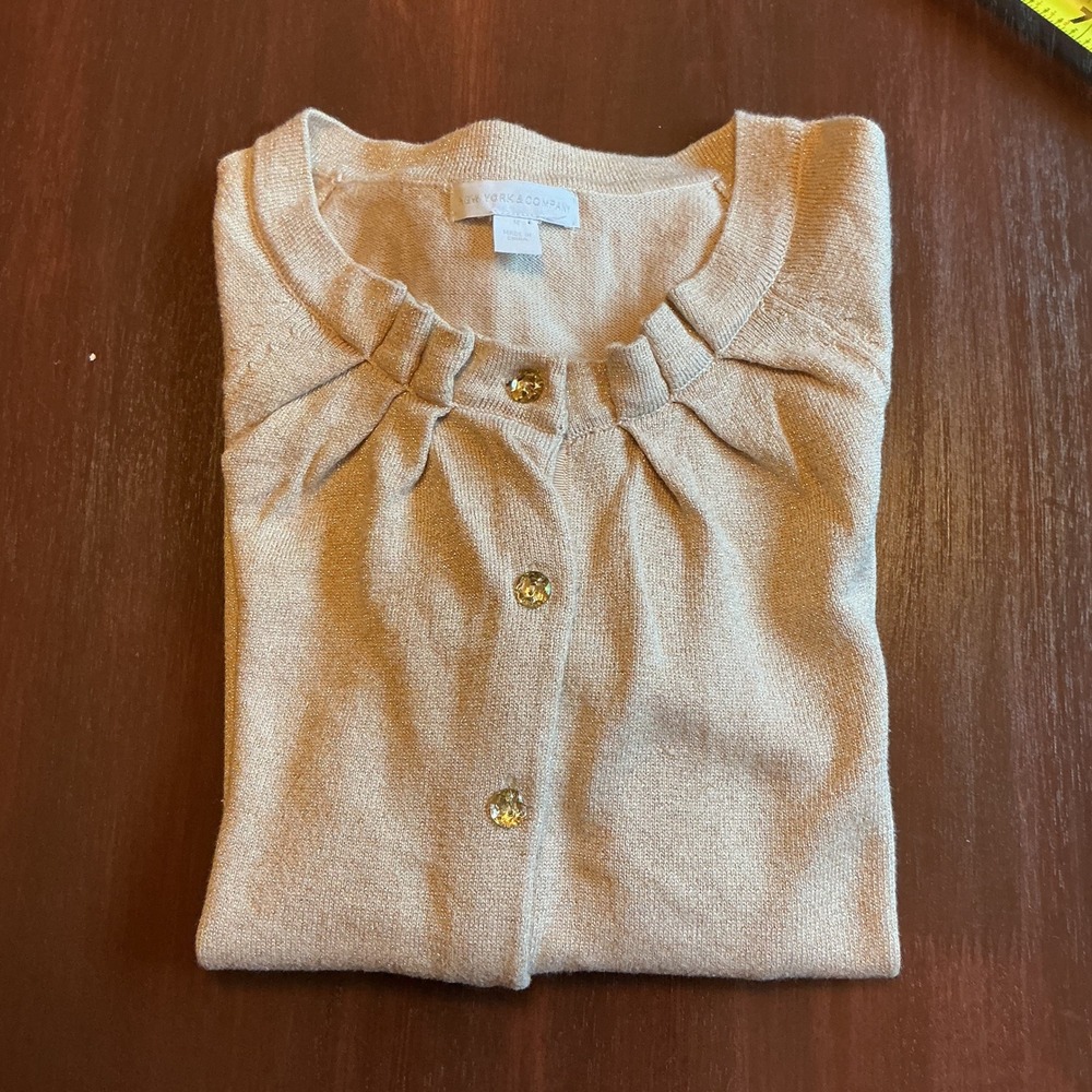 New York & Company Womens Gold Metallic Pleated Button Front Cardigan Sweater M